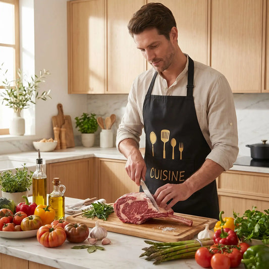 tablier de cuisine pour homme l Bon chef de cuisine l Sélection des tabliers de cuisine de haut de gamme pour cuisine moderne.